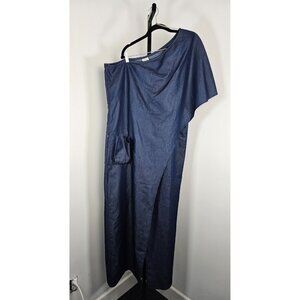 Belma Plus Denim One Shoulder Jumpsuit - Drk Blue - SZ 1X